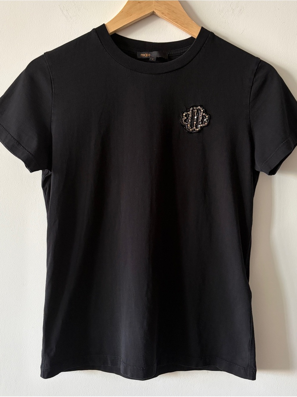 Maje Black Cotton Short Sleeve T-Shirt